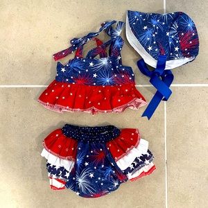 New and hand made 3 piece girls 4th of July outfit